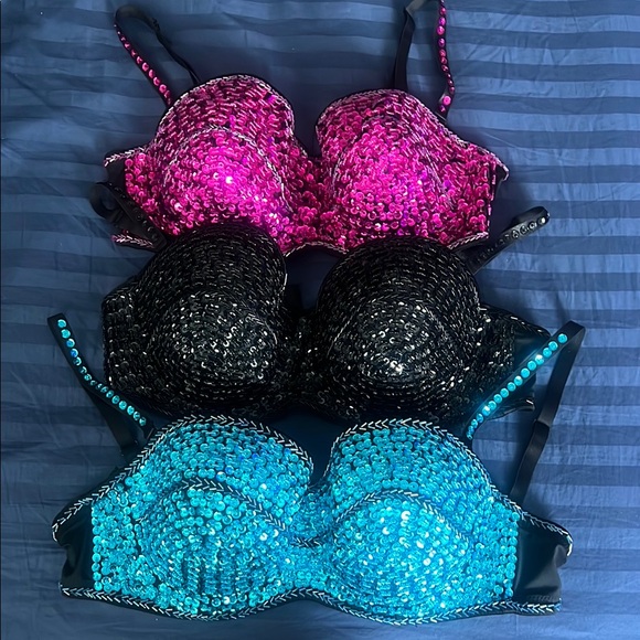 Sequin Embellished Bra Set - Pink, Black, Blue - Picture 1 of 7